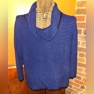 Ralph Lauren Navy And Royal Blue Cowl Neck Sweater with Subtle Stripes Size XL